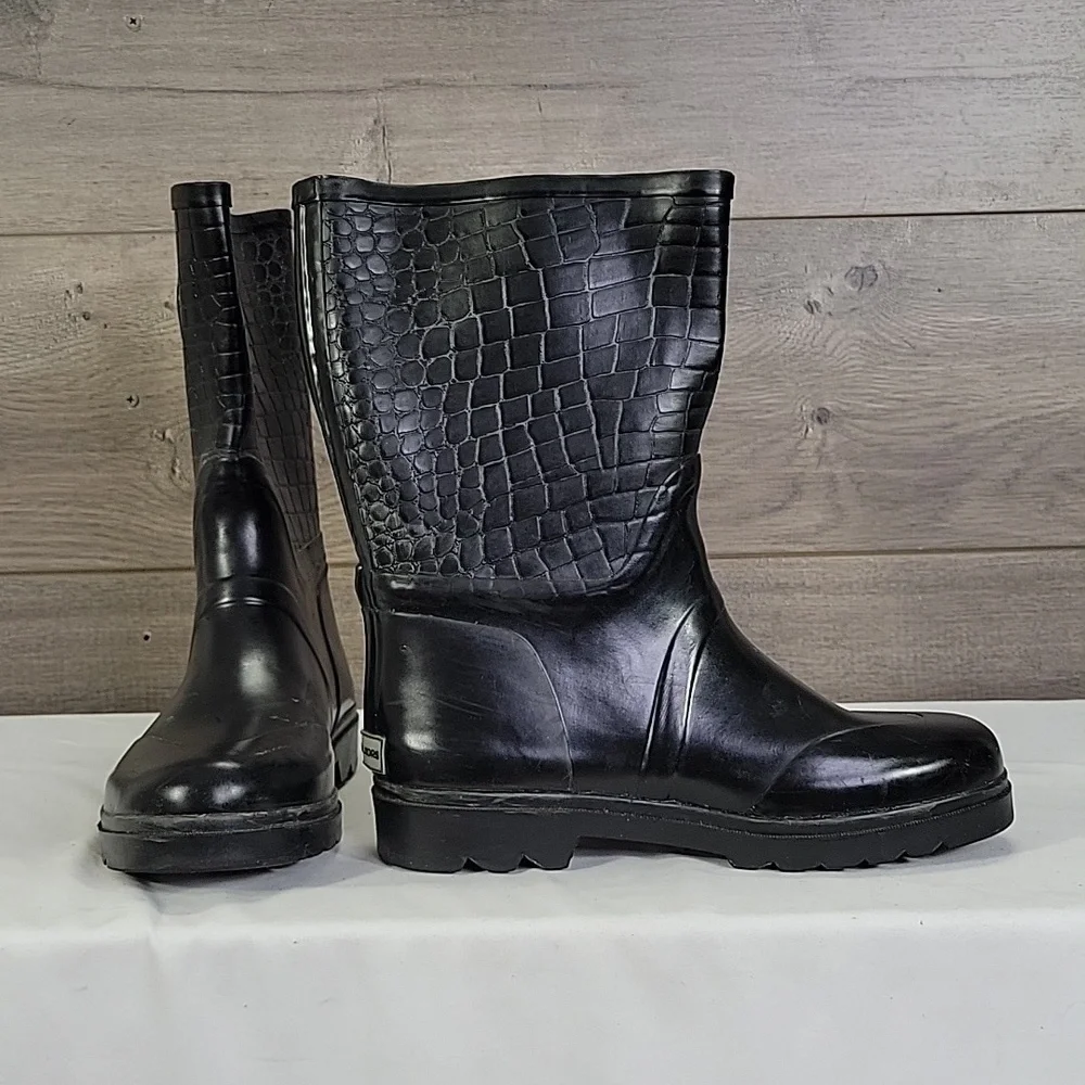 Womens Michael Kors Black Exotic Print Rain Boots Size 9